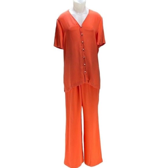CYNTHIA HOWIE MAGGIE BOUTIQUE Pants Suit Silk Orange Wide Leg Womens Size 16 NEW - Picture 1 of 12